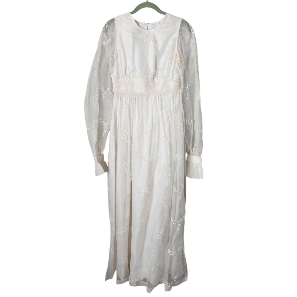 VINTAGE 70's handmade Prairie Victorian long sleeve white gown dress maxi‎